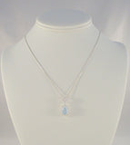 Chic Sparkly Signed Vintage Sterling Silver Pear Shaped Blue w/ White Topaz Pendant Necklace 18"