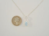 Chic Sparkly Signed Vintage Sterling Silver Pear Shaped Blue w/ White Topaz Pendant Necklace 18"