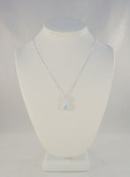 Chic Sparkly Signed Vintage Sterling Silver Pear Shaped Blue w/ White Topaz Pendant Necklace 18"