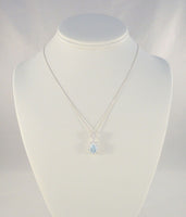 Chic Sparkly Signed Vintage Sterling Silver Pear Shaped Blue w/ White Topaz Pendant Necklace 18"