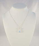 Chic Sparkly Signed Vintage Sterling Silver Pear Shaped Blue w/ White Topaz Pendant Necklace 18"