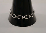 Handcrafted Signed Vintage Mexican Sterling Silver Modernist Offset Circle in Oval Open Link Bracelet 7.25"