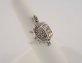 Large Signed Vintage Sterling Silver and Marcasite Turtle Tortoise Ring w/ Moveable Head Size 8
