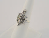 Large Signed Vintage Sterling Silver and Marcasite Turtle Tortoise Ring w/ Moveable Head Size 8