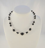 Vintage Southwest Design Sterling Silver and Faceted 12mm Black Bead Necklace 17"