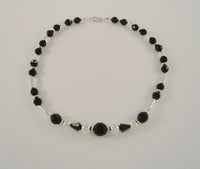 Vintage Southwest Design Sterling Silver and Faceted 12mm Black Bead Necklace 17"