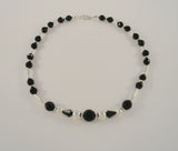 Vintage Southwest Design Sterling Silver and Faceted 12mm Black Bead Necklace 17"