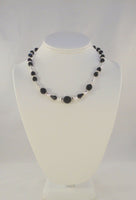 Vintage Southwest Design Sterling Silver and Faceted 12mm Black Bead Necklace 17"