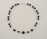 Vintage Southwest Design Sterling Silver and Faceted 12mm Black Bead Necklace 17"