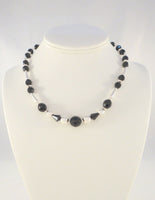 Vintage Southwest Design Sterling Silver and Faceted 12mm Black Bead Necklace 17"