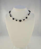 Vintage Southwest Design Sterling Silver and Faceted 12mm Black Bead Necklace 17"