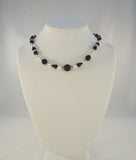 Vintage Southwest Design Sterling Silver and Faceted 12mm Black Bead Necklace 17"