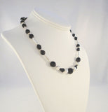 Vintage Southwest Design Sterling Silver and Faceted 12mm Black Bead Necklace 17"