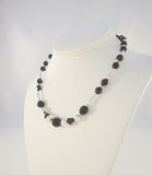 Vintage Southwest Design Sterling Silver and Faceted 12mm Black Bead Necklace 17"