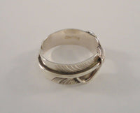 Vintage Native American Handcrafted Vintage Finely Detailed Wrapped Tied Feathers Ring 6.5mm Band Size 7.5