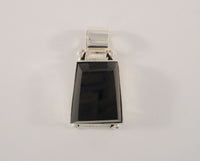 Unique Chunky Vintage Mexican Modernist Sterling Silver & Faceted Trapezoidal Black Onyx Pendant