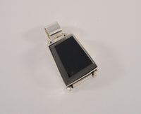 Unique Chunky Vintage Mexican Modernist Sterling Silver & Faceted Trapezoidal Black Onyx Pendant