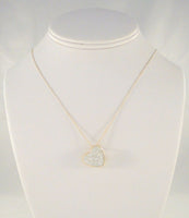 New Large Sparkly Signed Vintage Yellow Gold Vermeil over Sterling Silver & Clear Pave Set Crystals Puffy Heart Pendant Necklace 18"