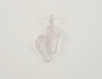 Large Incredibly Sparkly Signed Vintage Solid 18K White Gold & 1.17 ctw Natural Diamonds Three Dimensional Flip Flop Sandals Pendant