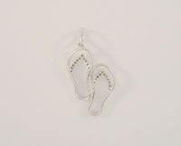 Large Incredibly Sparkly Signed Vintage Solid 18K White Gold & 1.17 ctw Natural Diamonds Three Dimensional Flip Flop Sandals Pendant