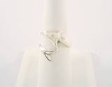 Heavy Vintage Signed Sterling Silver Wraparound Dolphin Porpoise Bypass Ring Size 8