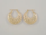 Large Signed Vintage 14K Solid Yellow Gold Ornately Carved Repousse Hinged Hoop Pierced Earrings 29x26.5x6.25mm Detailed