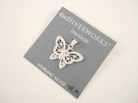 Large New Signed Sterling Silver and Cubic Zirconia Filigree Openwork Butterfly Pendant Enhancer