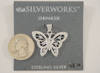 Large New Signed Sterling Silver and Cubic Zirconia Filigree Openwork Butterfly Pendant Enhancer