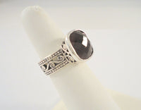 Bold Vintage Brighton Sterling Silver & Fancy Cut Smoky Topaz "LAUTREC" Scrollwork Wide Band Ring Size 6.5