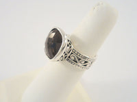 Bold Vintage Brighton Sterling Silver & Fancy Cut Smoky Topaz "LAUTREC" Scrollwork Wide Band Ring Size 6.5