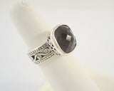 Bold Vintage Brighton Sterling Silver & Fancy Cut Smoky Topaz "LAUTREC" Scrollwork Wide Band Ring Size 6.5