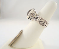 Bold Vintage Brighton Sterling Silver & Fancy Cut Smoky Topaz "LAUTREC" Scrollwork Wide Band Ring Size 6.5