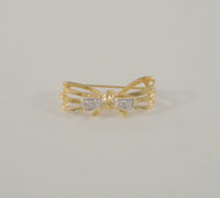 Dainty Vintage Solid 14K Yellow Gold & Diamonds Detailed Dimensional Openwork Bow Pin Brooch