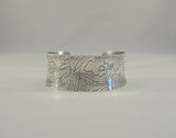 Bold Chunky Vintage Handcrafted Signed SKJ Sterling Silver Modernist Convex 25.4mm Wide Cuff Bracelet W/ Abstract Carved Designs 6.5"