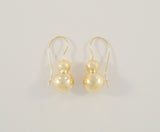 Sleek and Curvy, Signed Vintage Jacmel 14K Solid Yellow Gold Graduated Double Bubble or Stacked Ball Locking Wire Hook Earrings