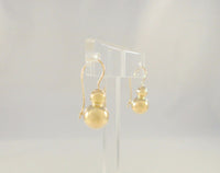 Sleek and Curvy, Signed Vintage Jacmel 14K Solid Yellow Gold Graduated Double Bubble or Stacked Ball Locking Wire Hook Earrings