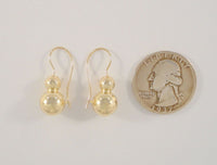 Sleek and Curvy, Signed Vintage Jacmel 14K Solid Yellow Gold Graduated Double Bubble or Stacked Ball Locking Wire Hook Earrings