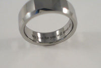 Signed Vintage Magnum Tungsten Carbide 6.35mm Wide Mirror Beveled Wedding Band Stack Ring Size 6.5 "My love for you will never die!"