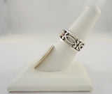 Large Vintage Sterling Silver & Black Onyx Open Scrollwork Band Ring 10mm Wide Curvy Thick Cut Out Ring Size 7.5