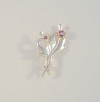 Detailed Vintage Sterling Silver w/ Faceted Amethysts Double Entwined Scottish Thistle Pin or Brooch