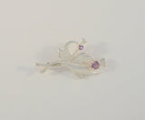 Detailed Vintage Sterling Silver w/ Faceted Amethysts Double Entwined Scottish Thistle Pin or Brooch