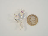 Detailed Vintage Sterling Silver w/ Faceted Amethysts Double Entwined Scottish Thistle Pin or Brooch