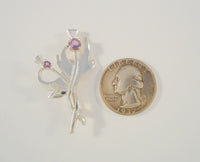 Detailed Vintage Sterling Silver w/ Faceted Amethysts Double Entwined Scottish Thistle Pin or Brooch