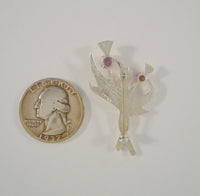 Detailed Vintage Sterling Silver w/ Faceted Amethysts Double Entwined Scottish Thistle Pin or Brooch