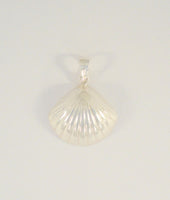 Large Detailed Vintage Repousse Sterling Silver Scallop Shell Carved Dimensional Seashell Pendant