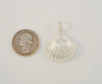 Large Detailed Vintage Repousse Sterling Silver Scallop Shell Carved Dimensional Seashell Pendant