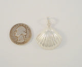 Large Detailed Vintage Repousse Sterling Silver Scallop Shell Carved Dimensional Seashell Pendant