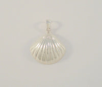 Large Detailed Vintage Repousse Sterling Silver Scallop Shell Carved Dimensional Seashell Pendant