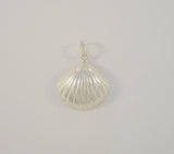 Large Detailed Vintage Repousse Sterling Silver Scallop Shell Carved Dimensional Seashell Pendant