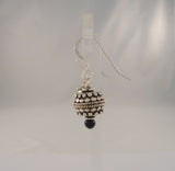 Large Vintage Artisan Antique Sterling Silver w/ Black Glass Bead Applied Discs Dots & Rope Spherical Dangle Earrings